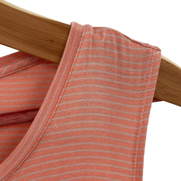 QVC LOGO Layers Large Women’s Tunic Tank Top Peach Pink White Stipe Hi-Lo Knit - Picture 4 of 8